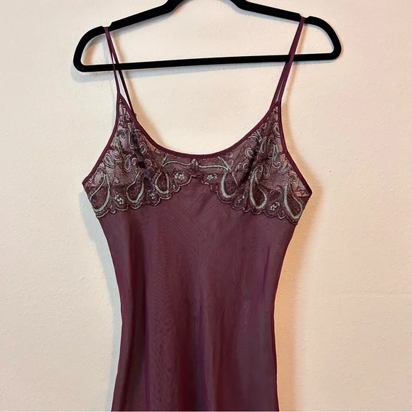Vintage HALSTON Medium Women’s Layer Sheer Maxi Purple Lace Nightgown